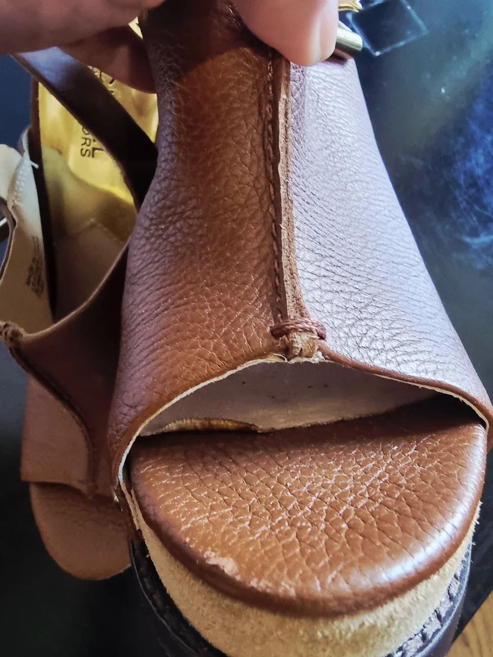 Michael Kors Brown Leather and Suede Wedge Sandals with Stud Accents